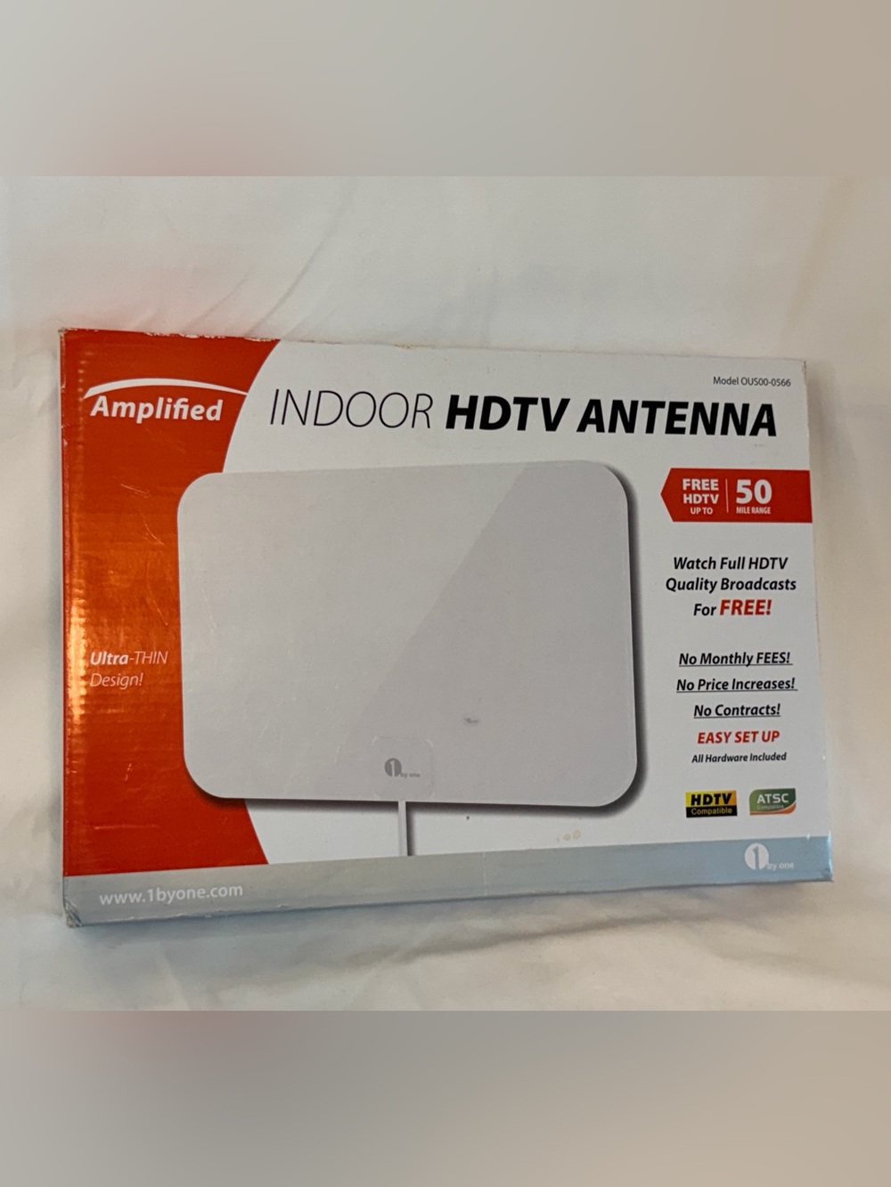 1 BY ONE AMPLIFIED INDOOR HDTV ANTENNA - WHITE